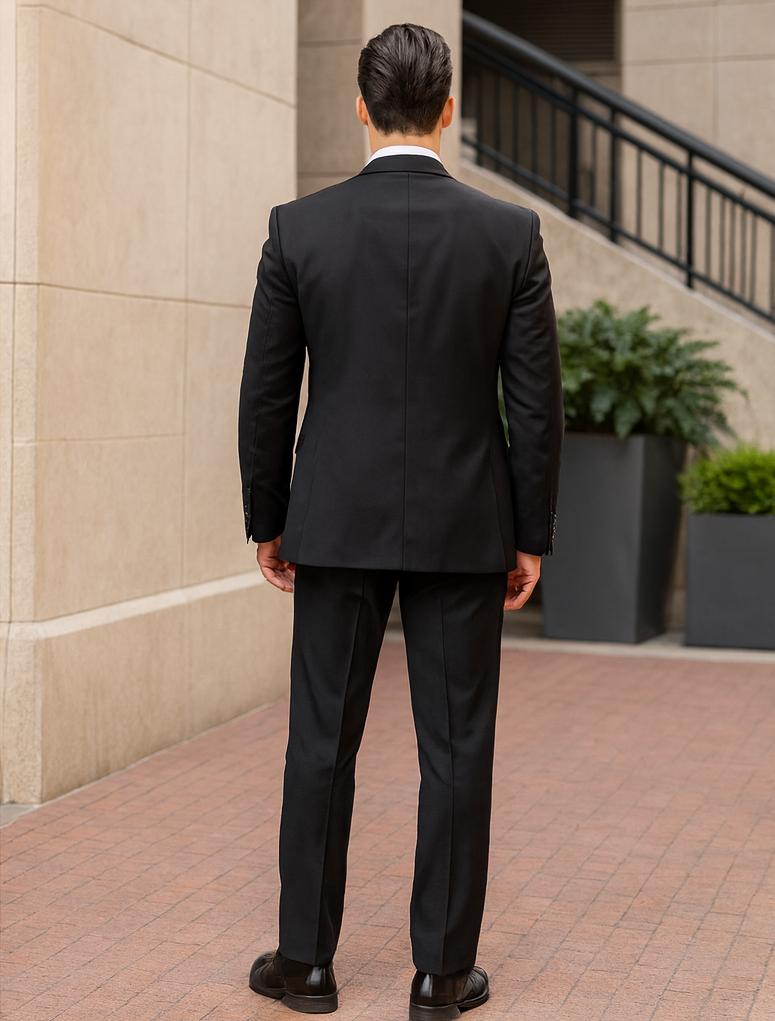 Classic 3-Button Vested Suit - Black