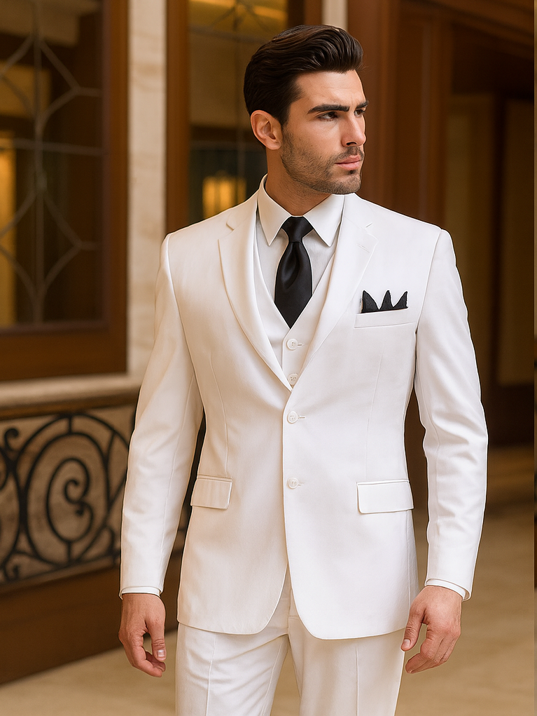 Classic 3-Button White Vested Suit for Men