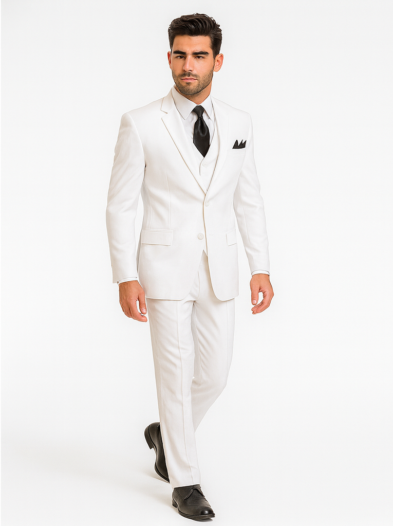 Classic 3-Button White Vested Suit for Men
