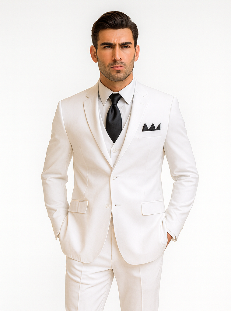 Classic 3-Button White Vested Suit for Men
