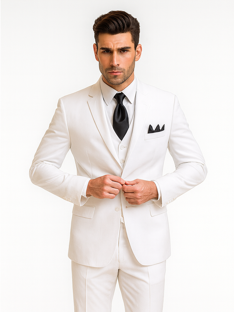 Classic 3-Button White Vested Suit for Men