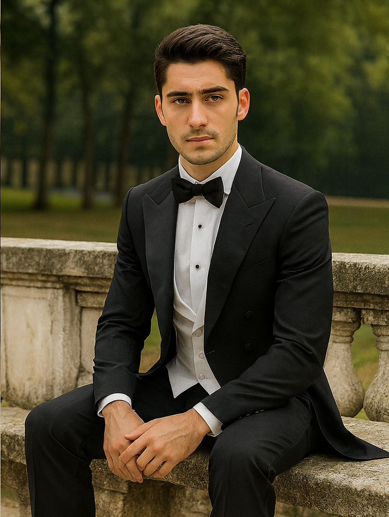Men's Classic Black Tail Tuxedo & White Vest