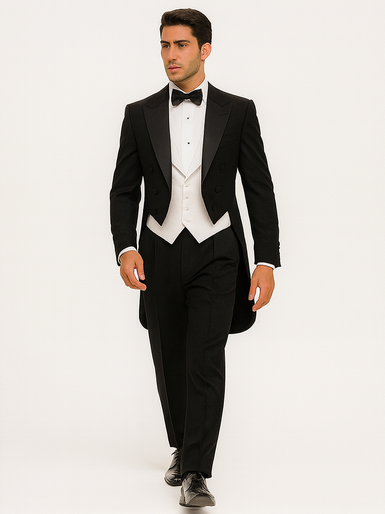Men's Classic Black Tail Tuxedo & White Vest