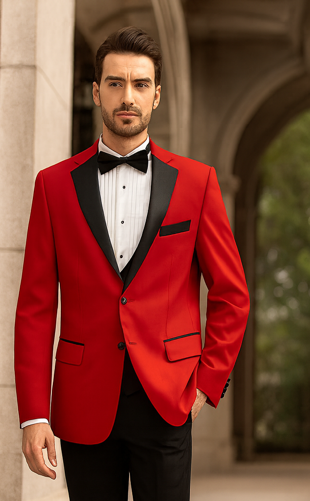 Classic Red Contrast Notch Tuxedo for Men