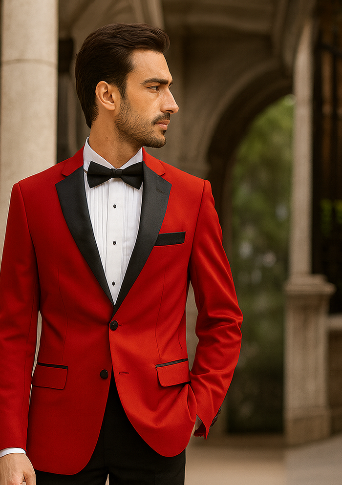 Classic Red Contrast Notch Tuxedo for Men