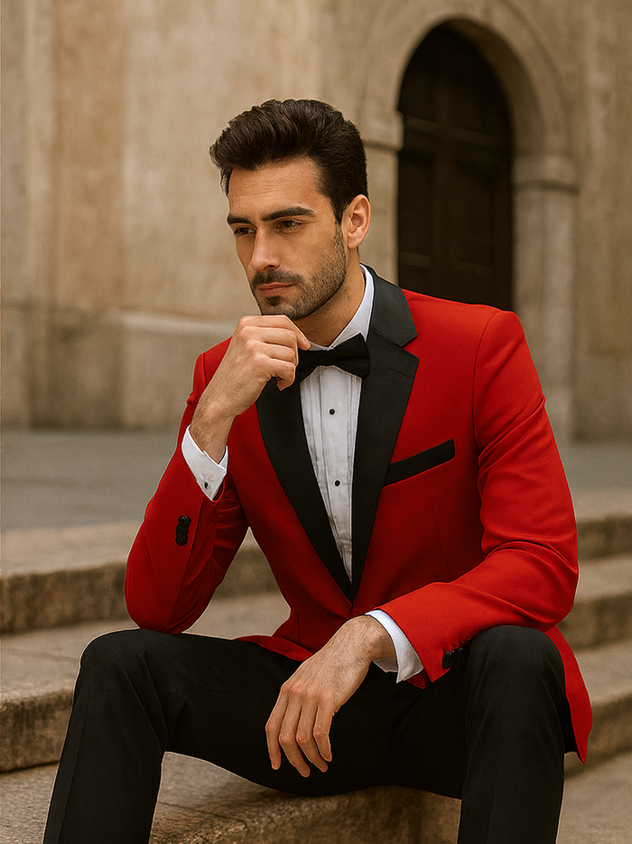 Classic Red Contrast Notch Tuxedo for Men