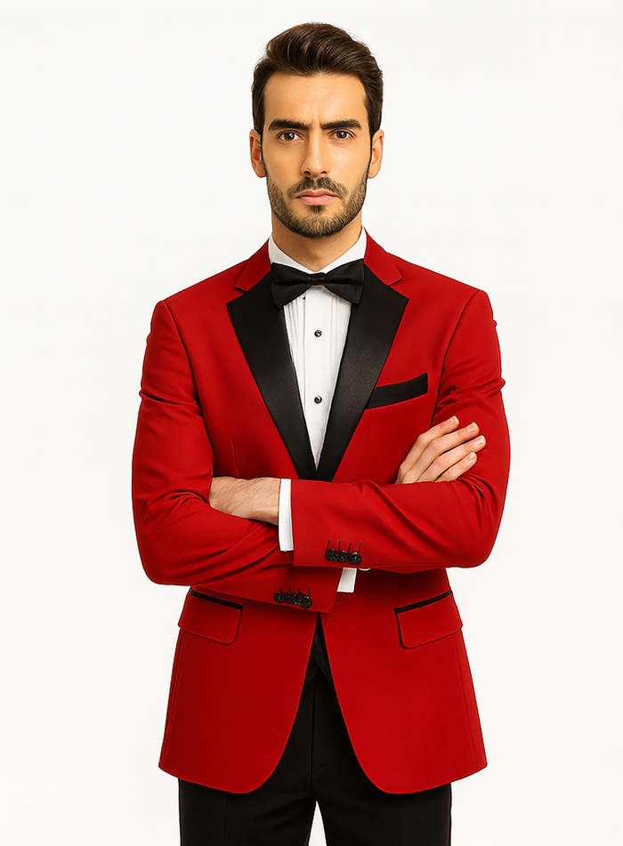 Classic Red Contrast Notch Tuxedo for Men