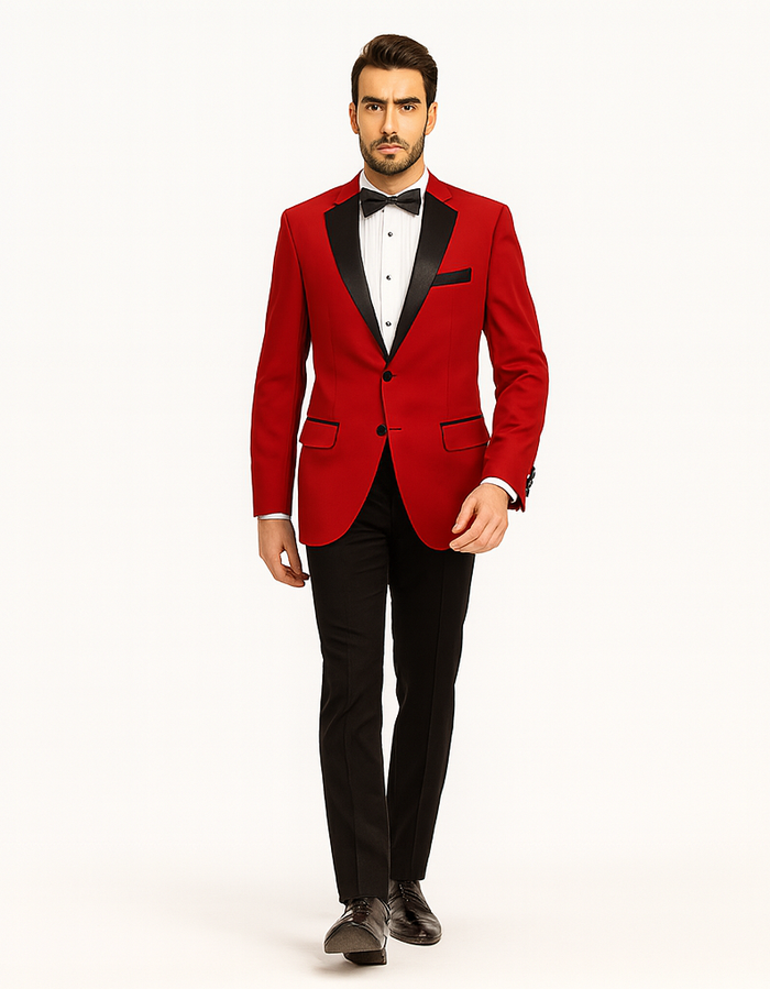 Classic Red Contrast Notch Tuxedo for Men