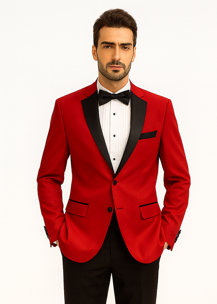 Classic Red Contrast Notch Tuxedo for Men
