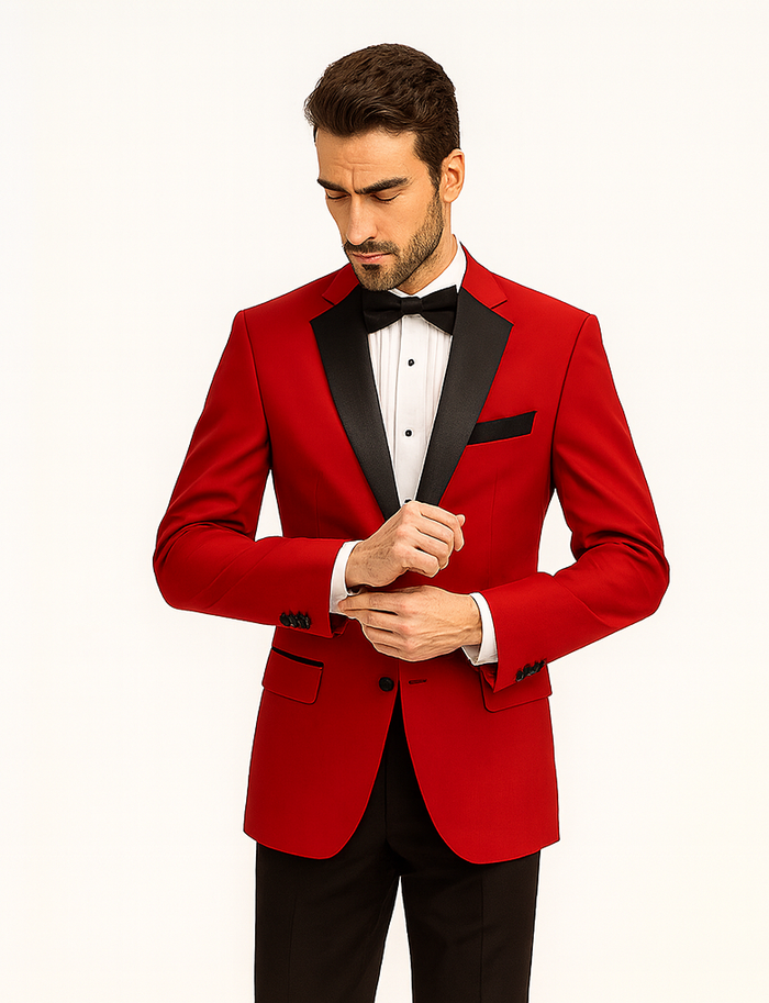Classic Red Contrast Notch Tuxedo for Men