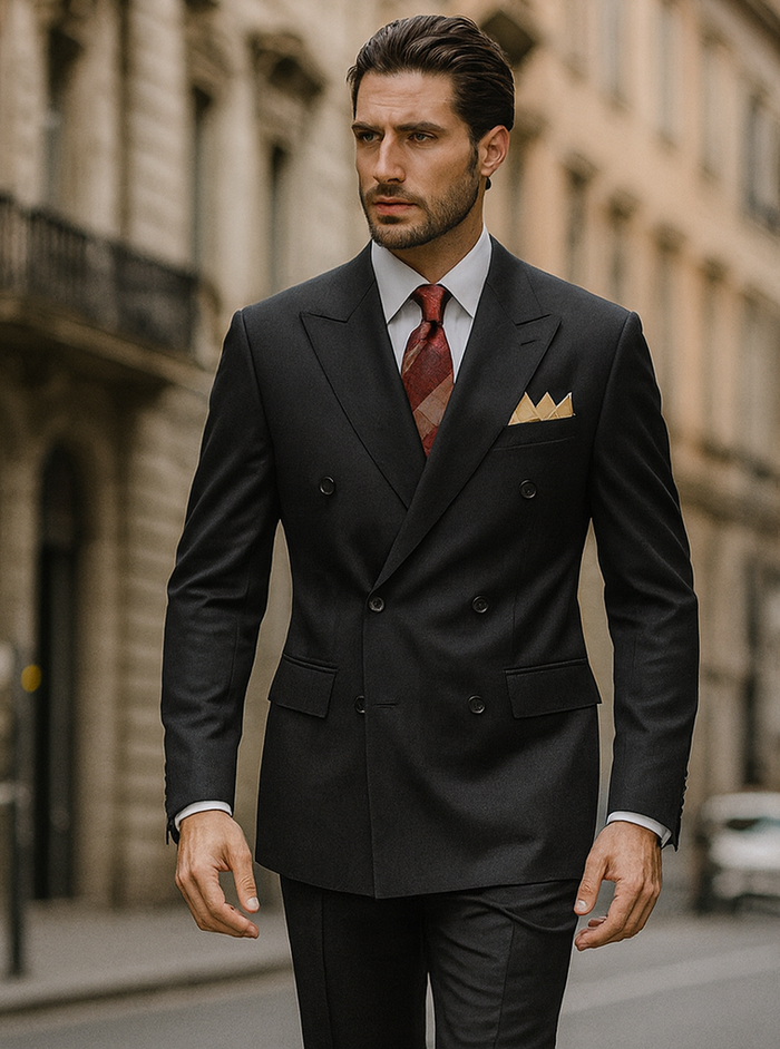 Mens Classic Poplin Double Breasted Black Suit