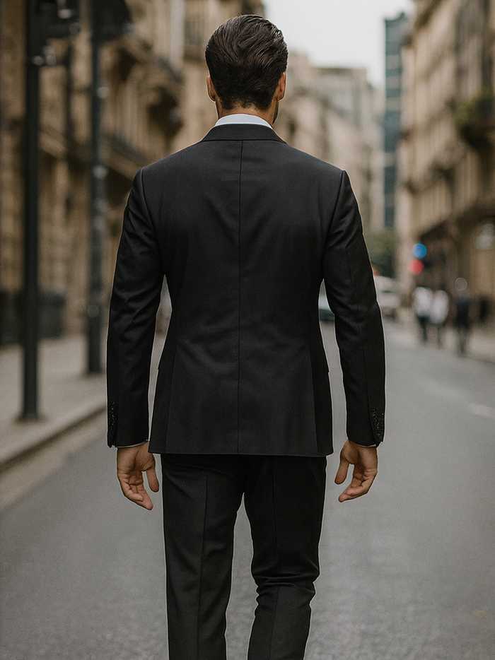 Mens Classic Poplin Double Breasted Black Suit