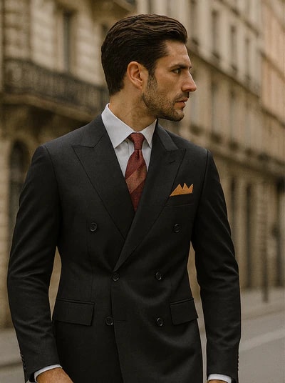 Men’s Premium Black Double Breasted Poplin Classic Suit