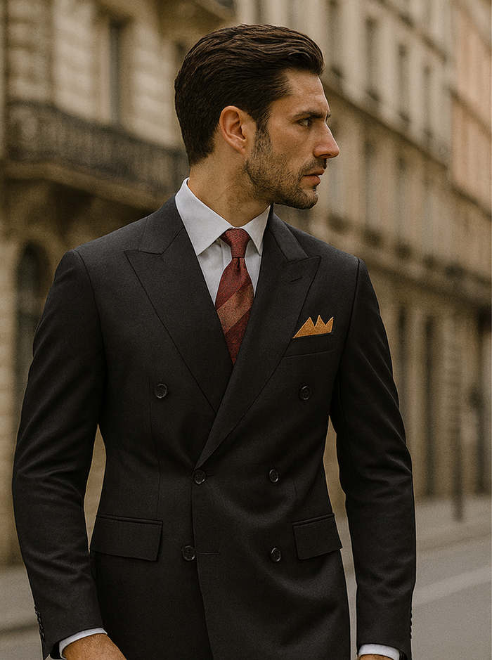 Mens Classic Poplin Double Breasted Black Suit