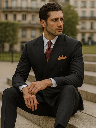 Men’s Premium Black Double Breasted Poplin Classic Suit