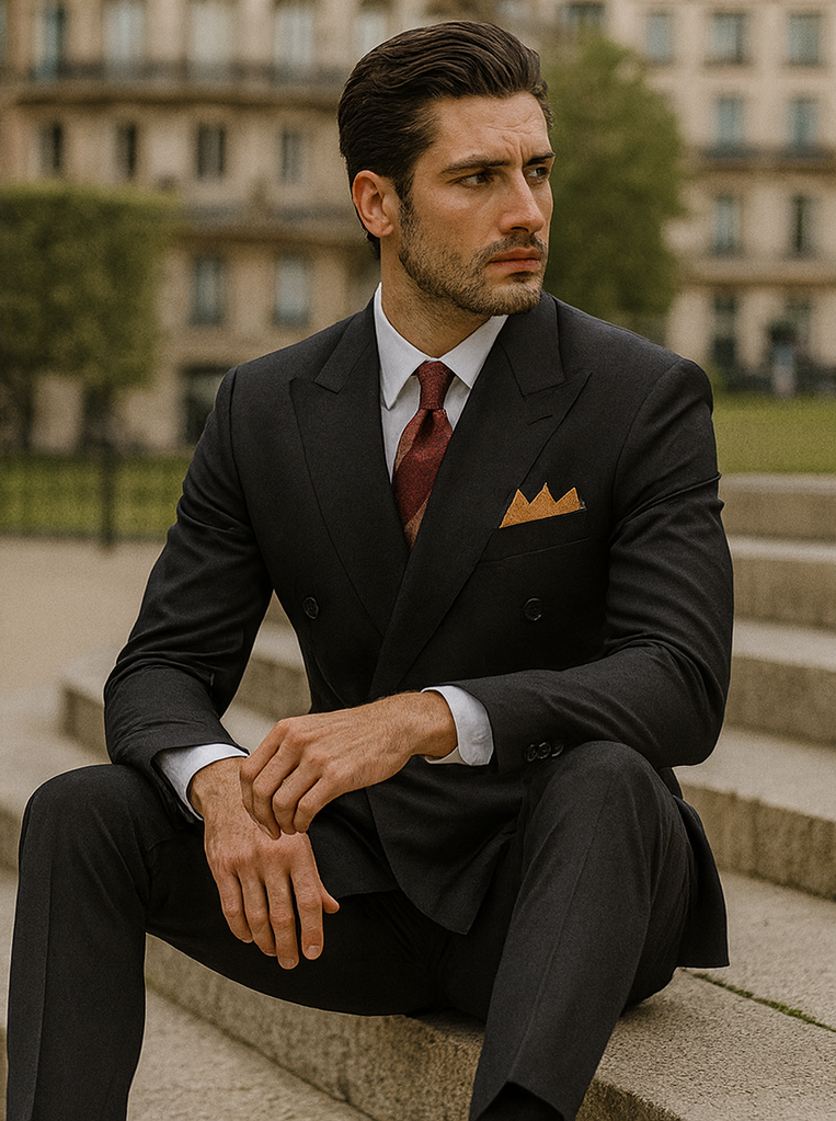 Mens Classic Poplin Double Breasted Black Suit