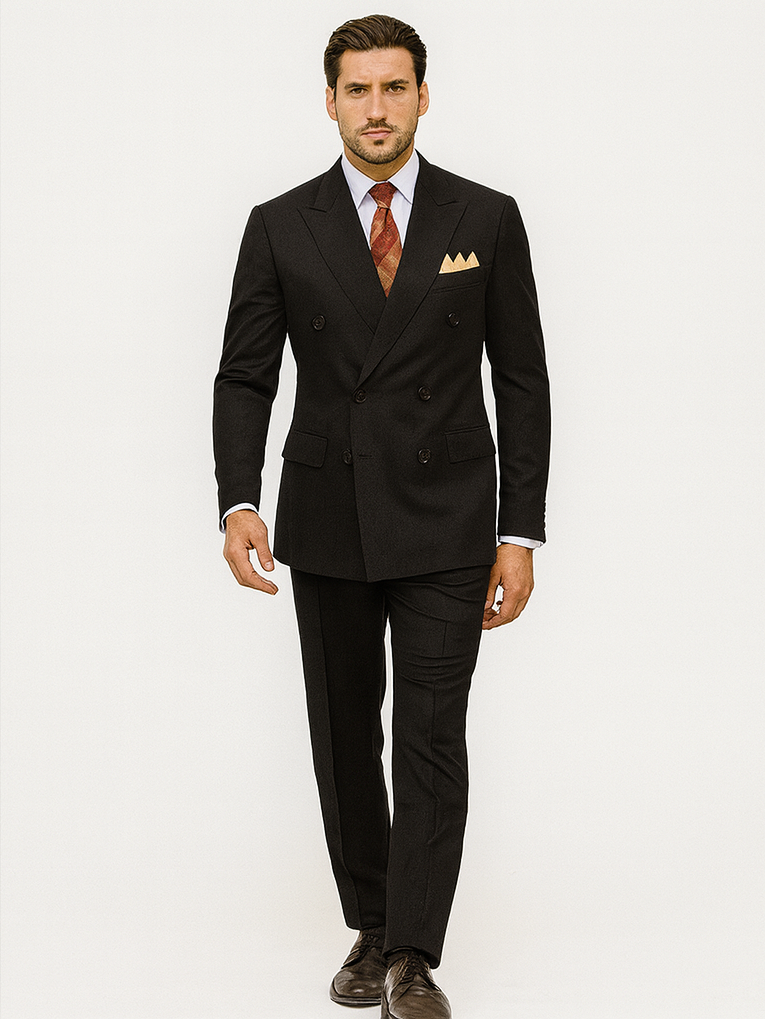 Mens Classic Poplin Double Breasted Black Suit