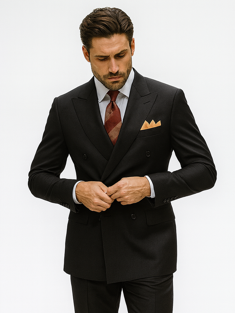 Mens Classic Poplin Double Breasted Black Suit