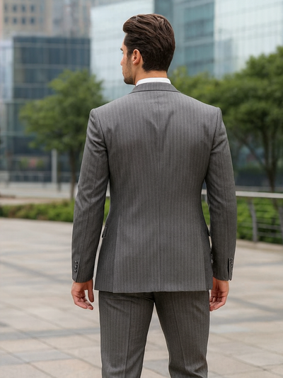 Medium Grey Men's Classic Vested Pinstripe Suit