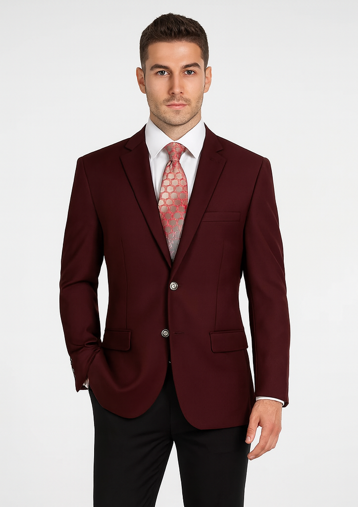 Burgundy Wool Feel Blazer Sports Coat - Vinci