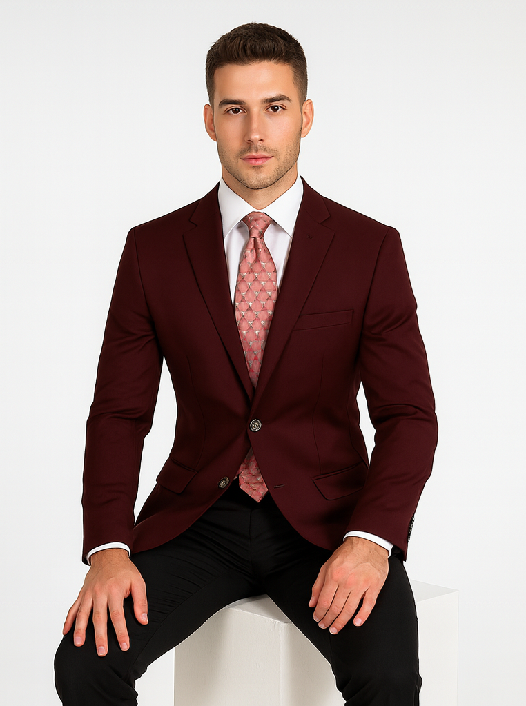 Burgundy Wool Feel Blazer Sports Coat - Vinci