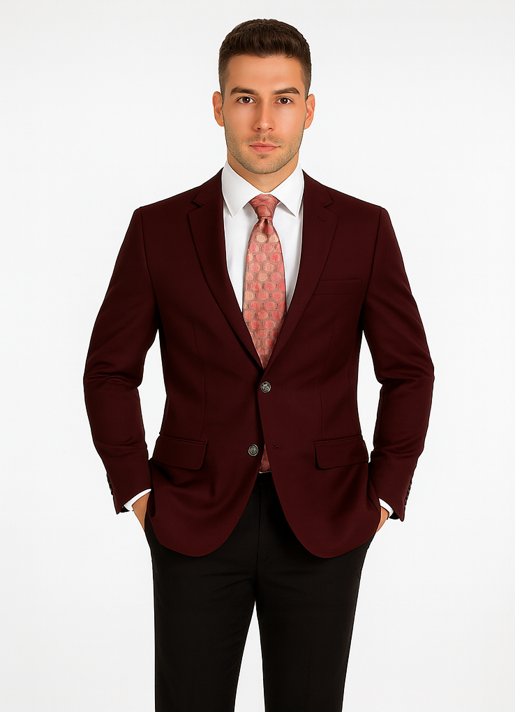 Burgundy Wool Feel Blazer Sports Coat - Vinci