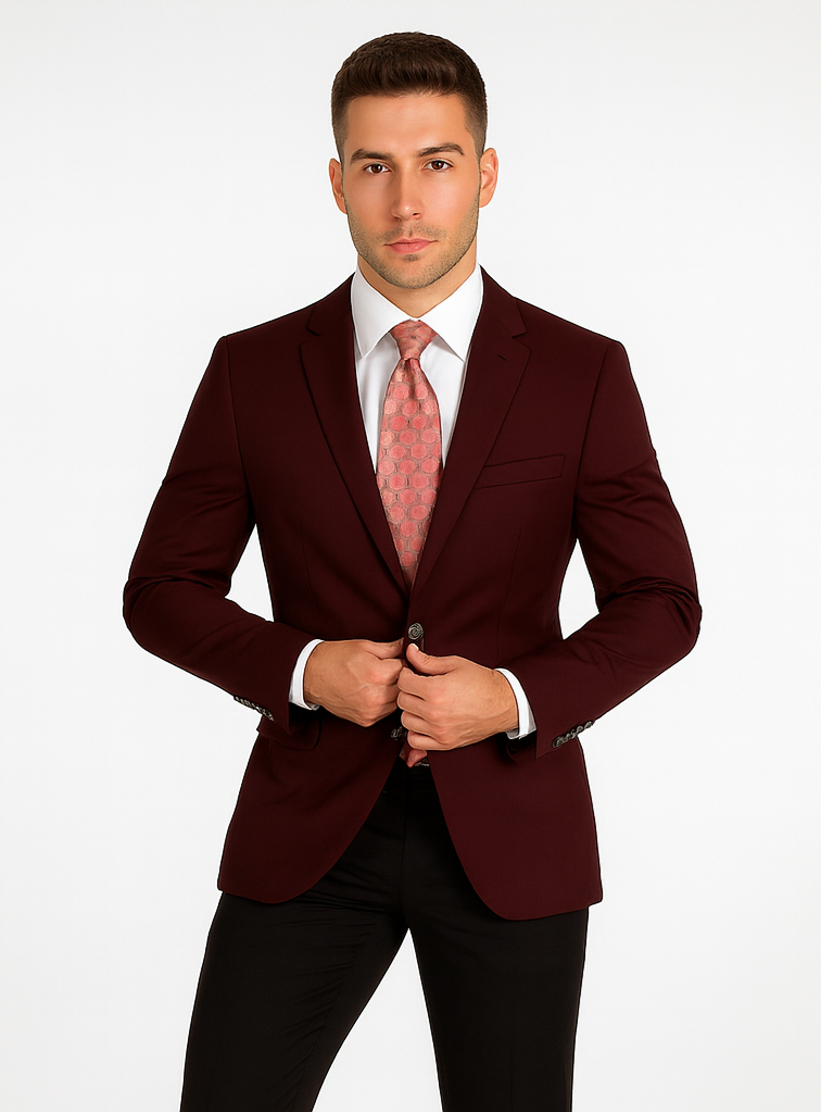 Burgundy Wool Feel Blazer Sports Coat - Vinci