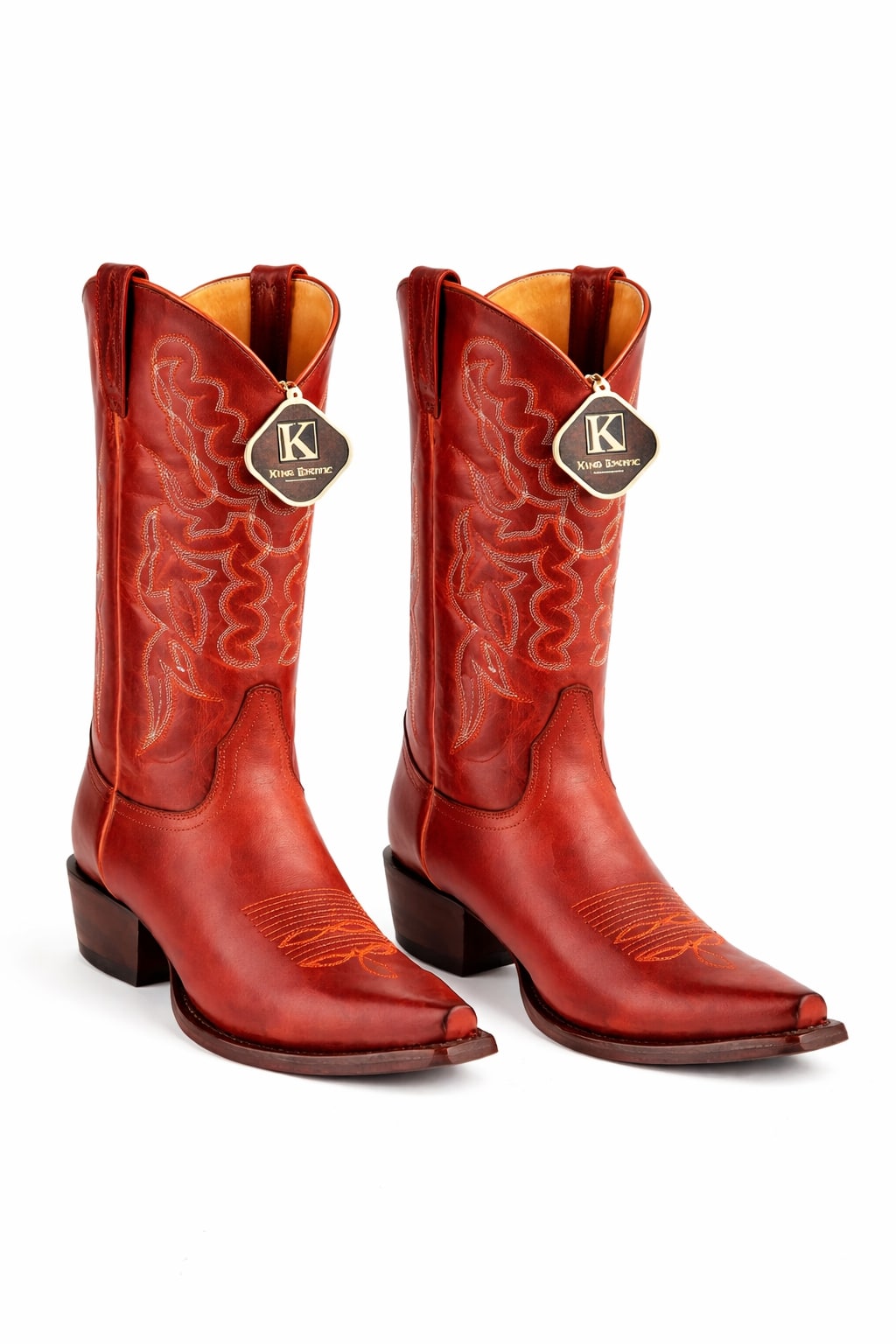 King Exotic Men's Snip Toe Leather Boots Cognac