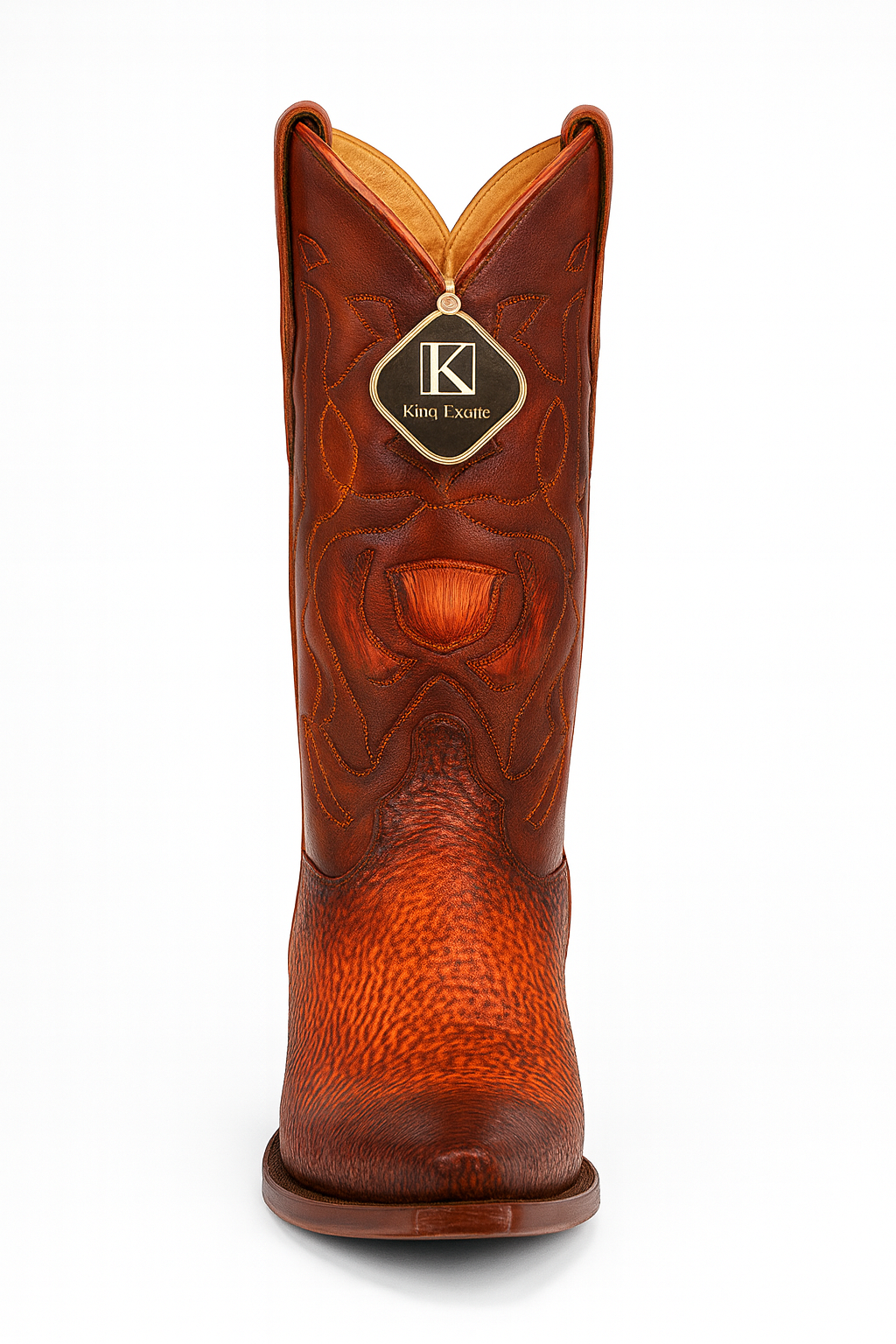 King Exotic Men's Snip Toe Sharkskin Boots Cognac