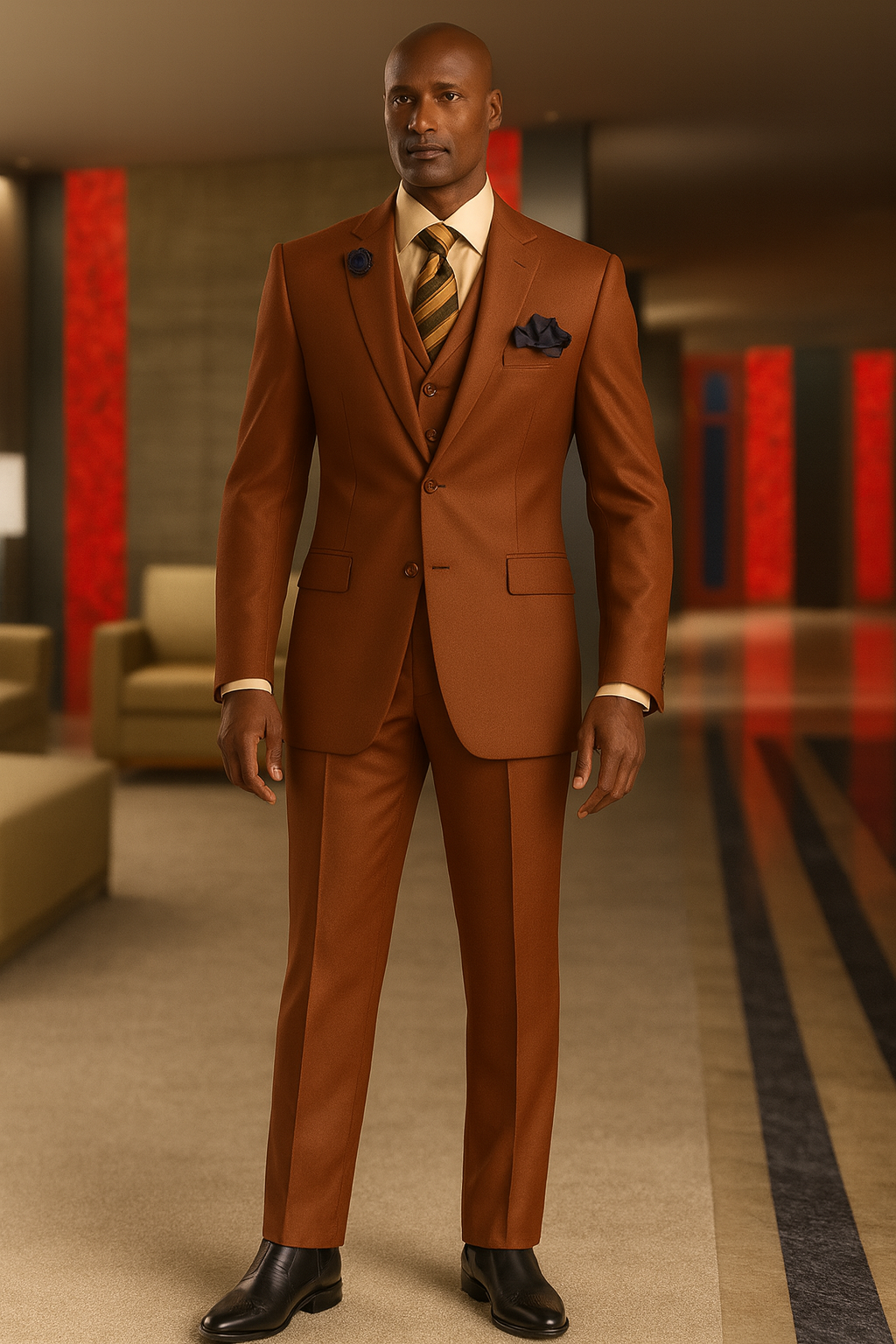 Solid Vested 3pc 2 Button Copper~Rust Suit - Three Piece Suit