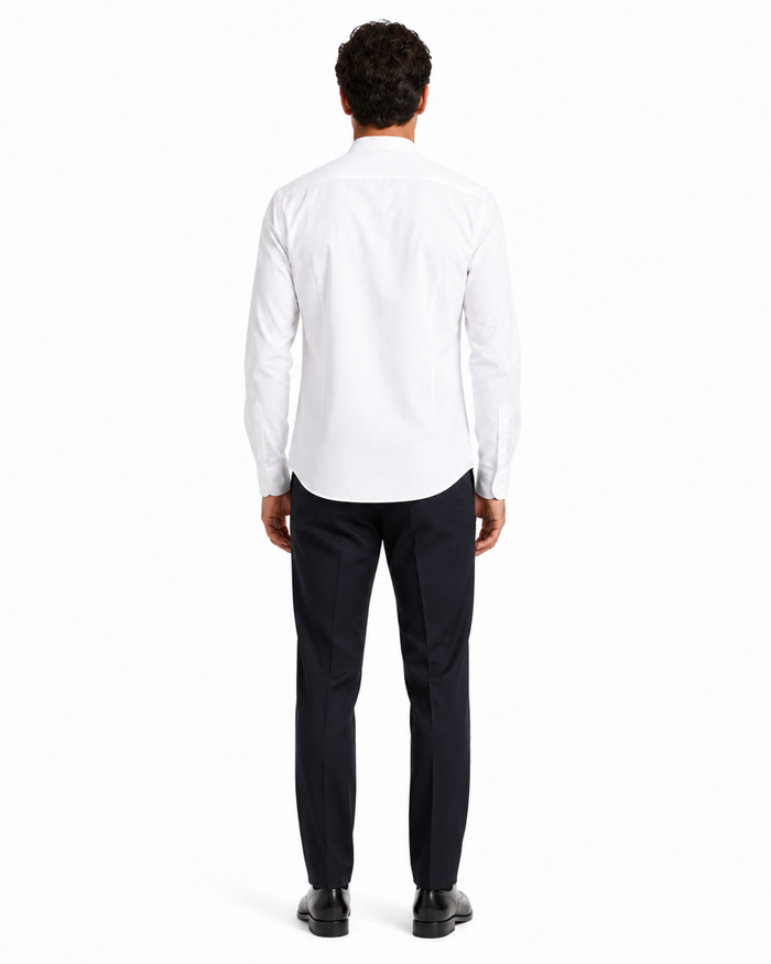 Cotton French Front Mandarin Shirt - White