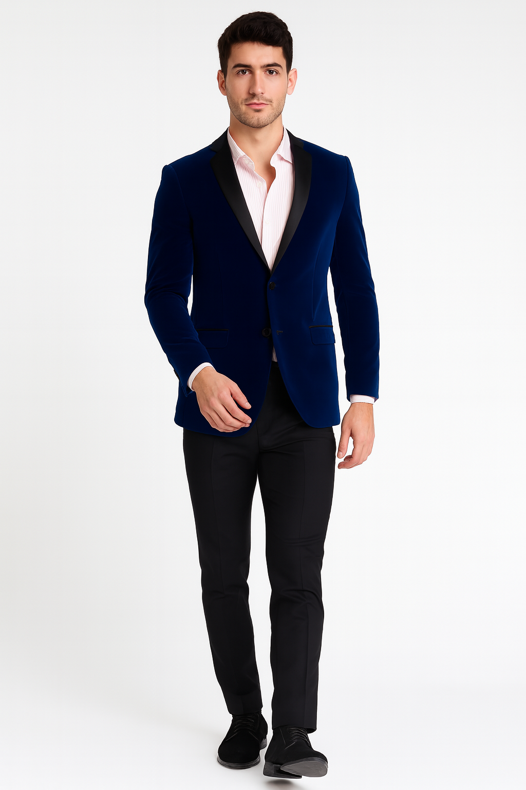 Men's Dark Blue Two Tone Trimming Notch Collar Men's blazer Jacket