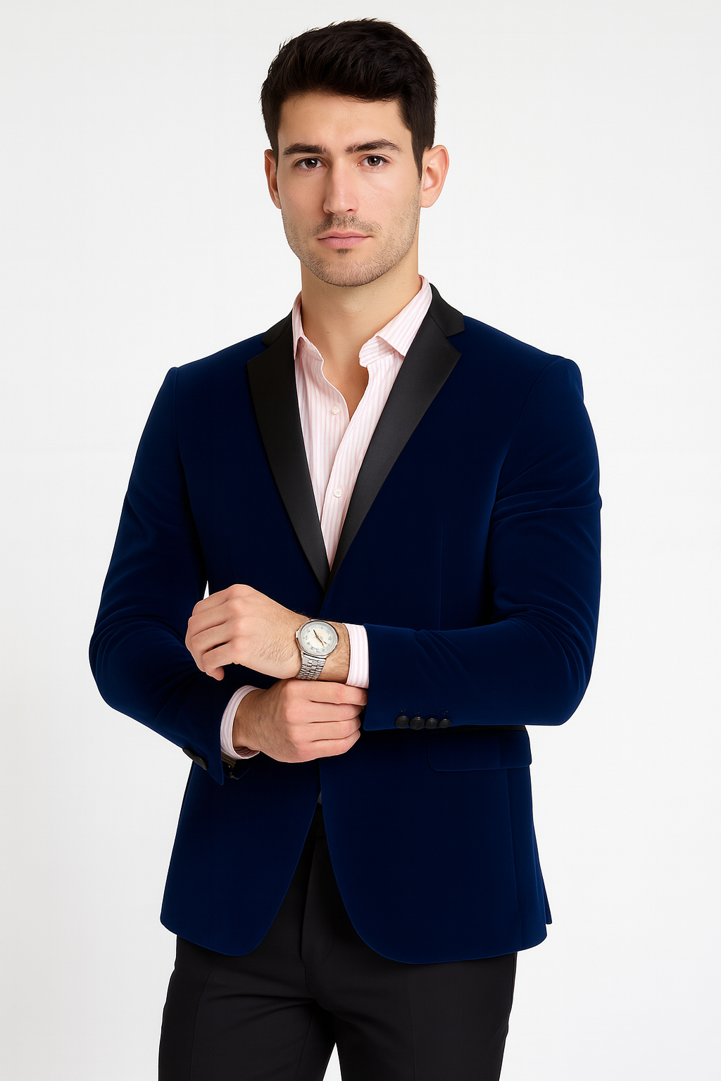 Men's Dark Blue Two Tone Trimming Notch Collar Men's blazer Jacket