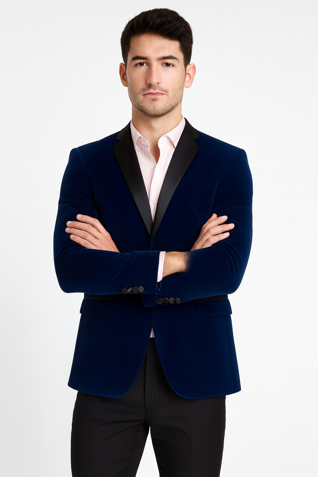 Men's Dark Blue Two Tone Trimming Notch Collar Men's blazer Jacket