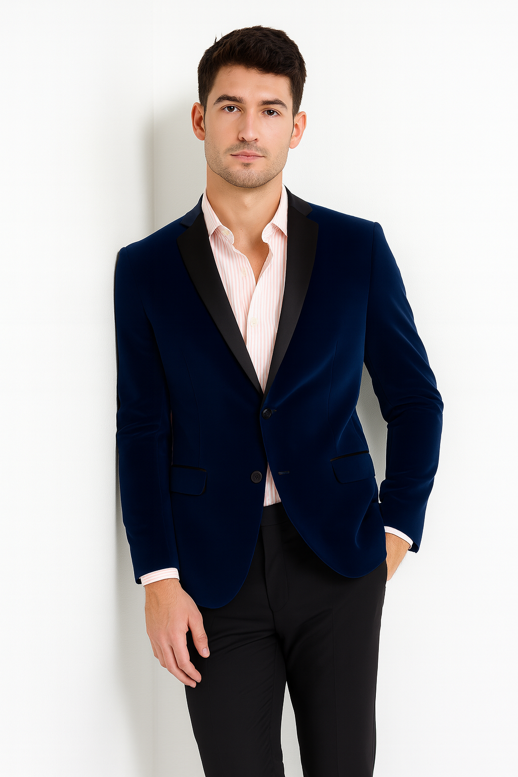Men's Dark Blue Two Tone Trimming Notch Collar Men's blazer Jacket