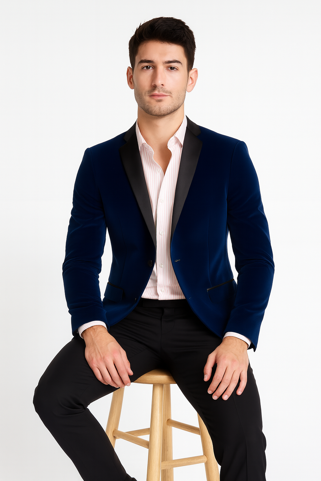 Men's Dark Blue Two Tone Trimming Notch Collar Men's blazer Jacket