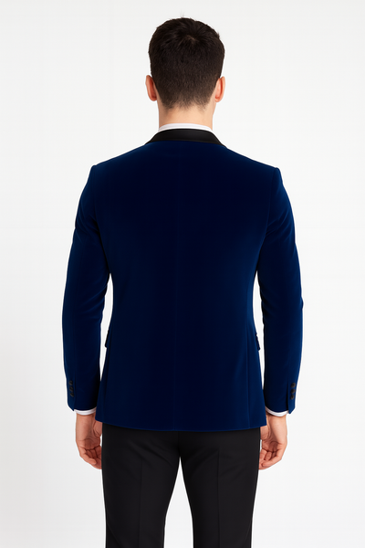 Men's Dark Blue Two Tone Trimming Notch Collar Men's blazer Jacket