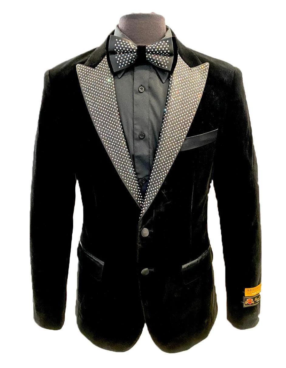 Black Velvet Tuxedo with Silver Diamond Lapel
