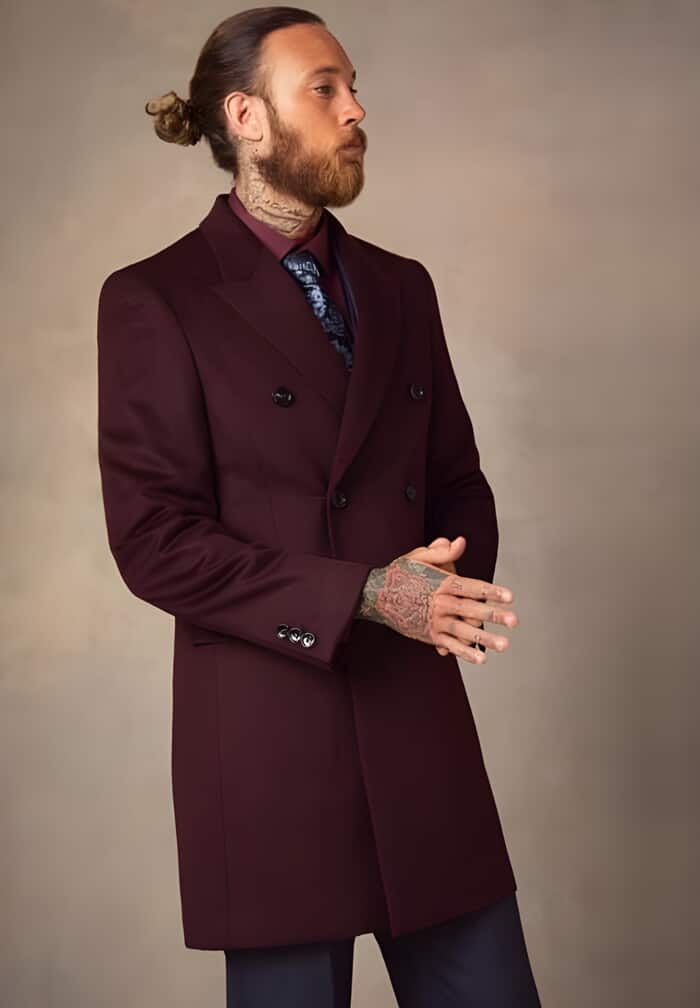 Double Breasted Burgundy Wool Car Coat for Men
