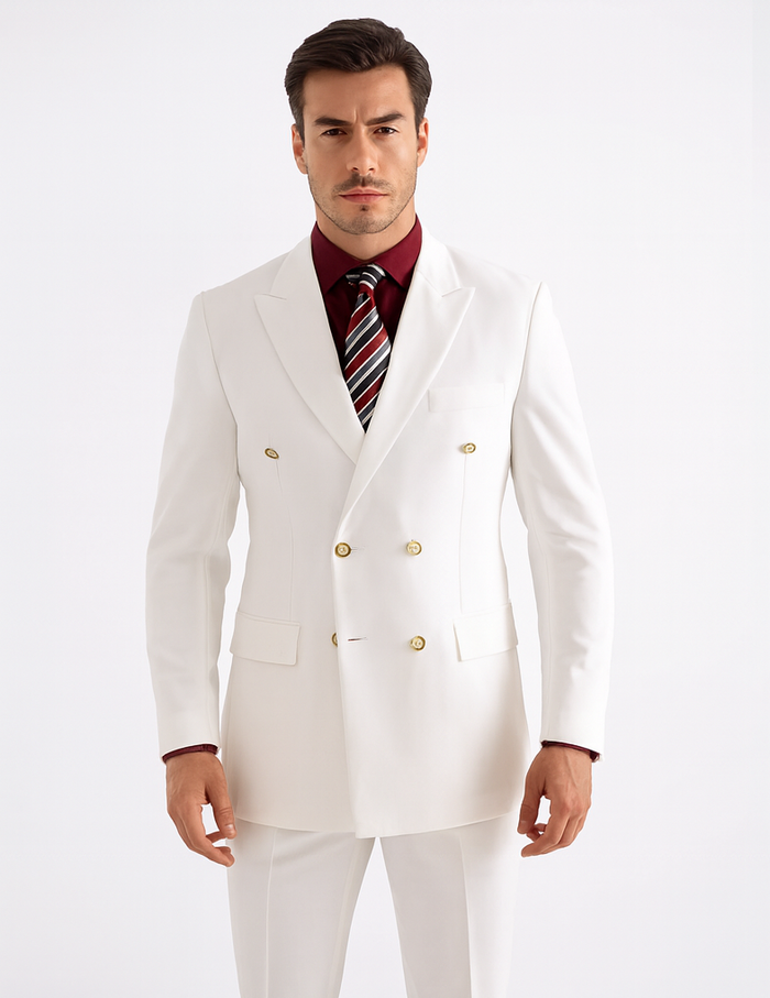 Men’s White Double Breasted Poplin Blazer