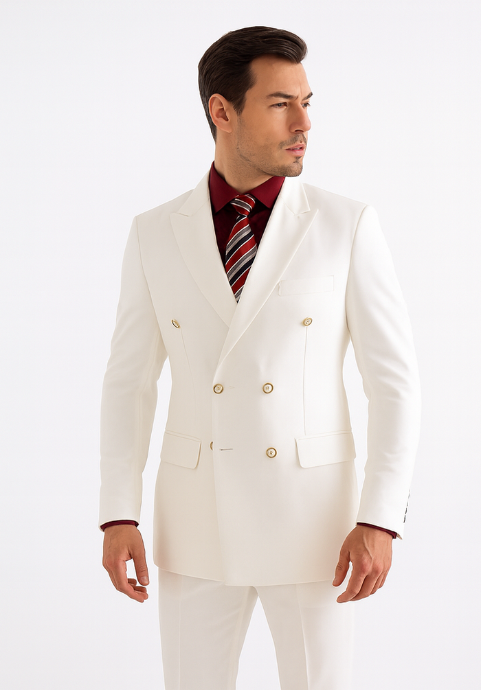 Men’s White Double Breasted Poplin Blazer