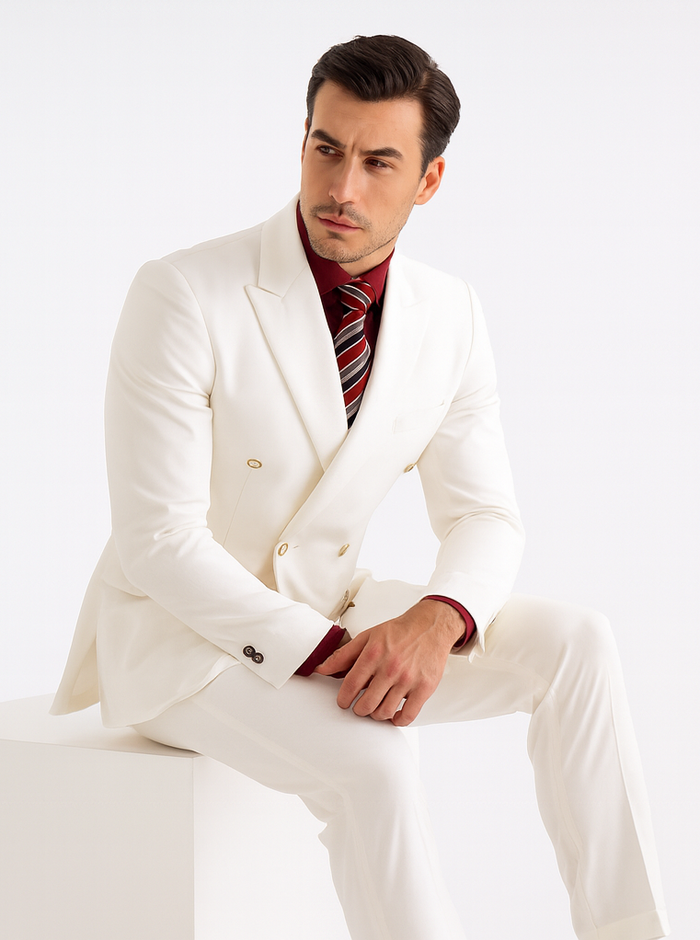 Men’s White Double Breasted Poplin Blazer