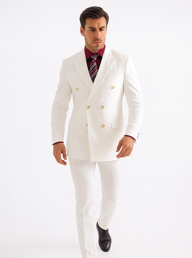 Men’s White Double Breasted Poplin Blazer