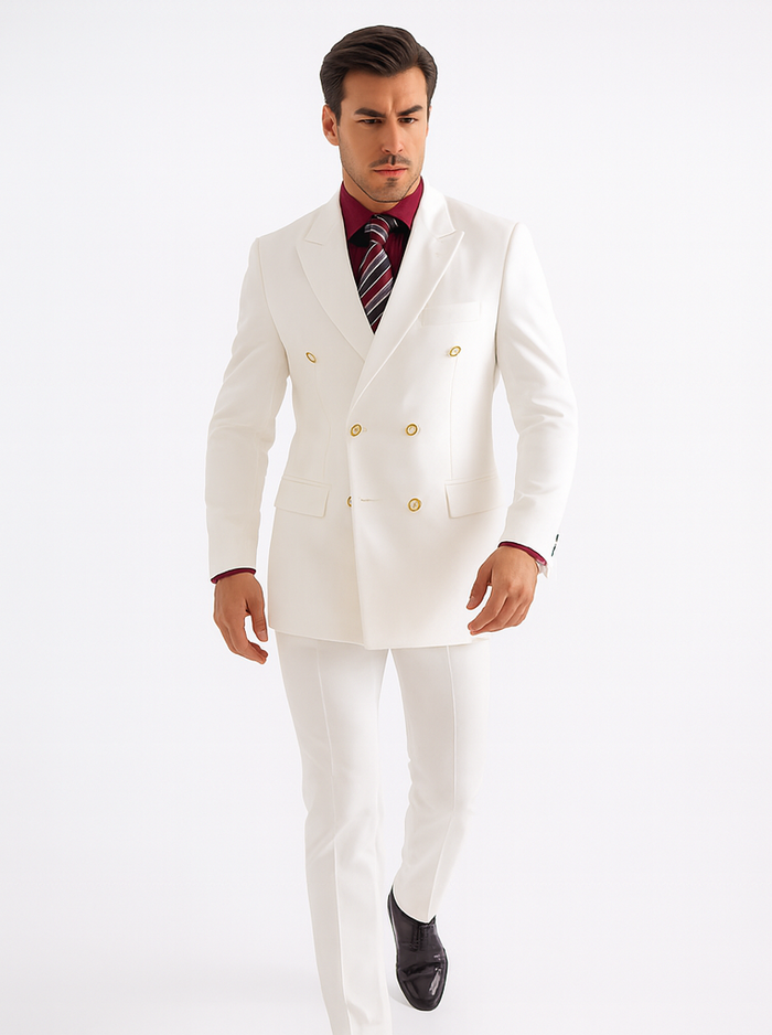 Men’s White Double Breasted Poplin Blazer