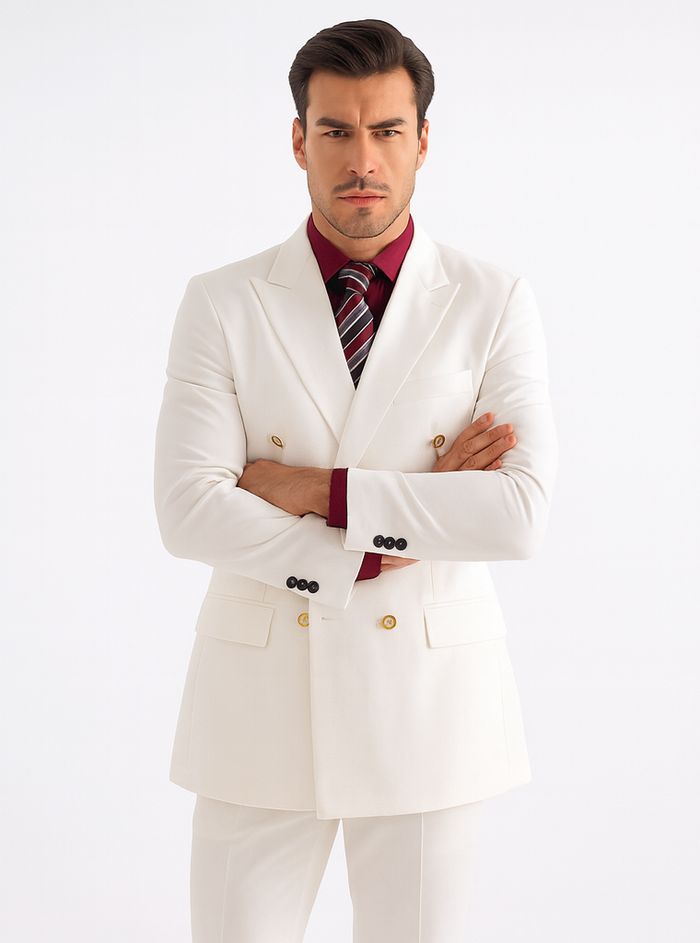 Men’s White Double Breasted Poplin Blazer