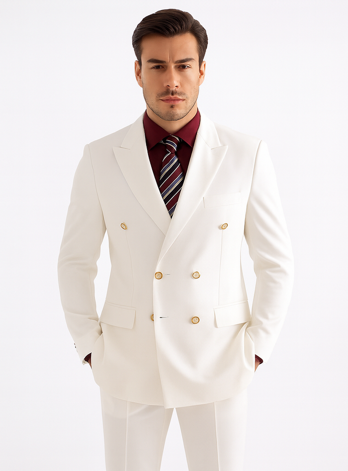Men’s White Double Breasted Poplin Blazer