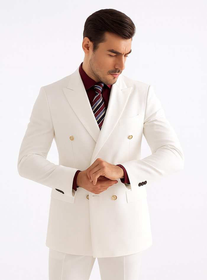 Men’s White Double Breasted Poplin Blazer