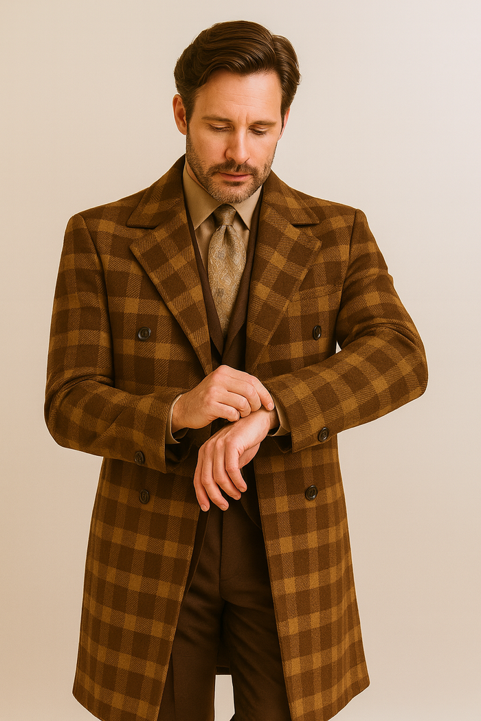 Veno Giovanni Men's 100% Wool Full Length Length Top Coat Double Breasted