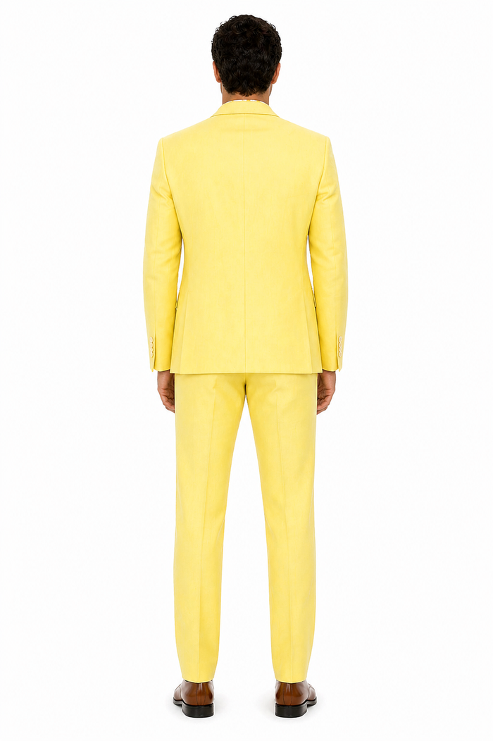 Mens Easter Suit - Jacket and Pants in Summer Color Yellow Linen Modern Fit Light Weight