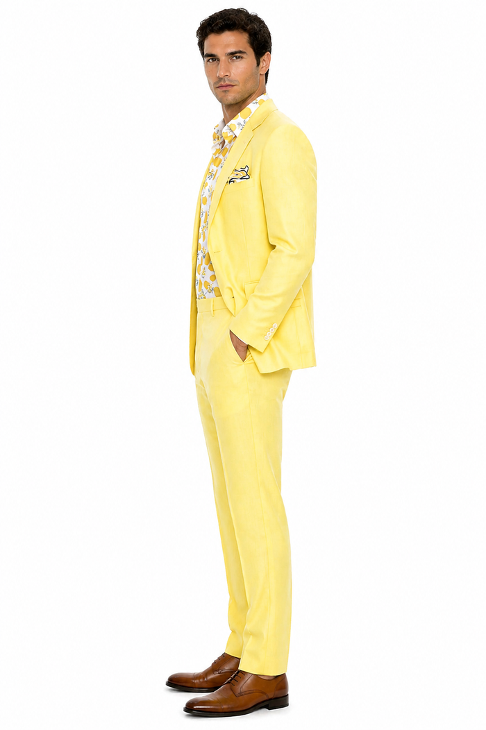Mens Easter Suit - Jacket and Pants in Summer Color Yellow Linen Modern Fit Light Weight